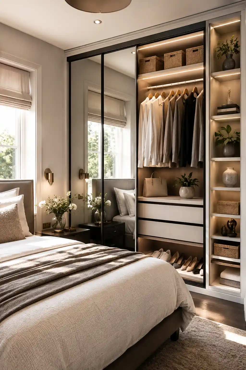Modern small wardrobe with smart storage and elegant organization