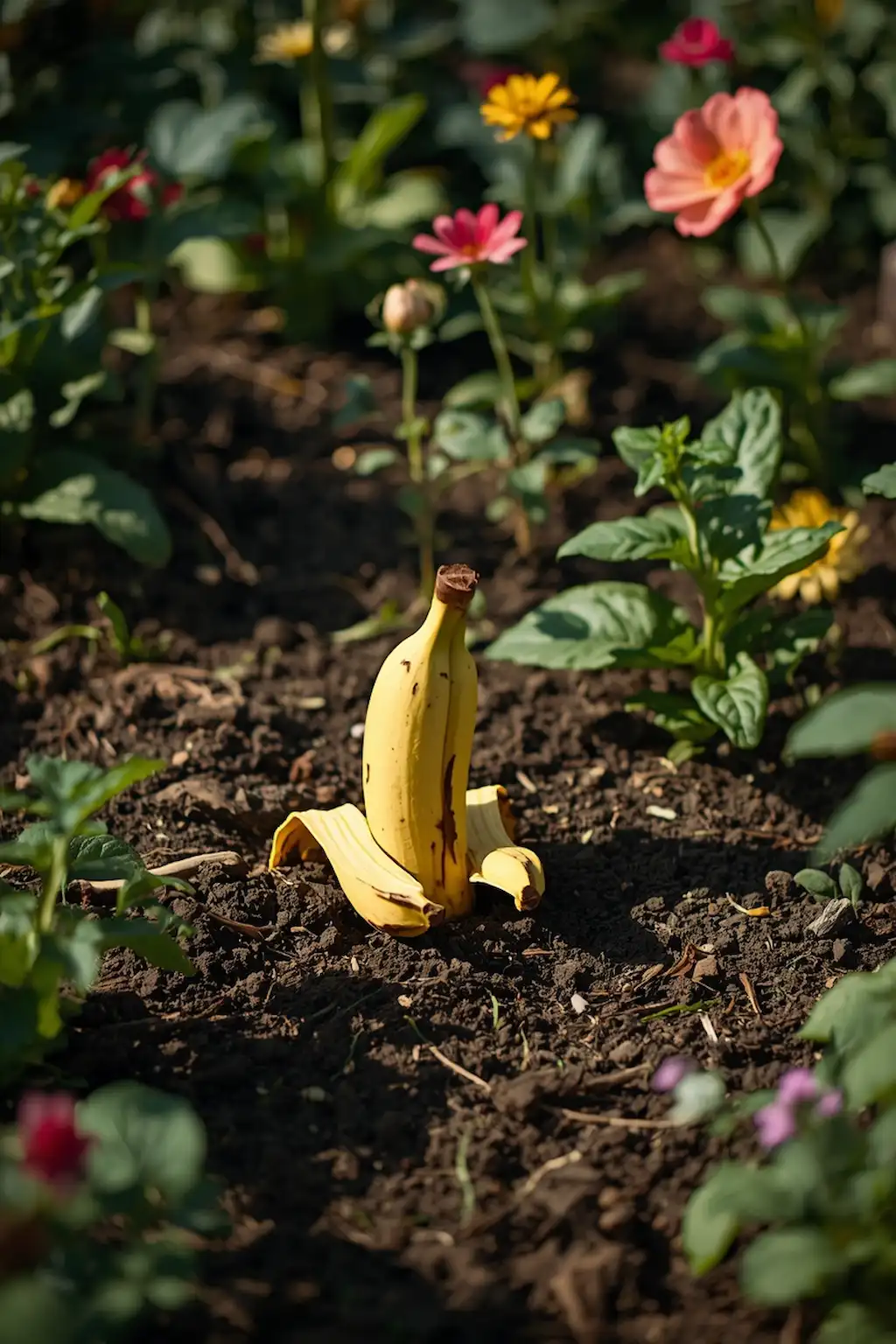 Banana peels used in garden soil to help plants grow healthier