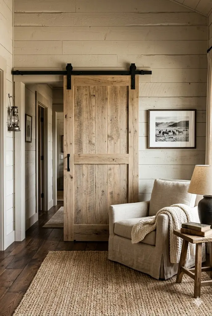 Ranch home with rustic sliding barn door