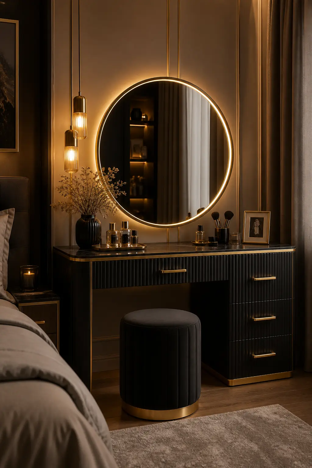 Vanity with black and gold modern design