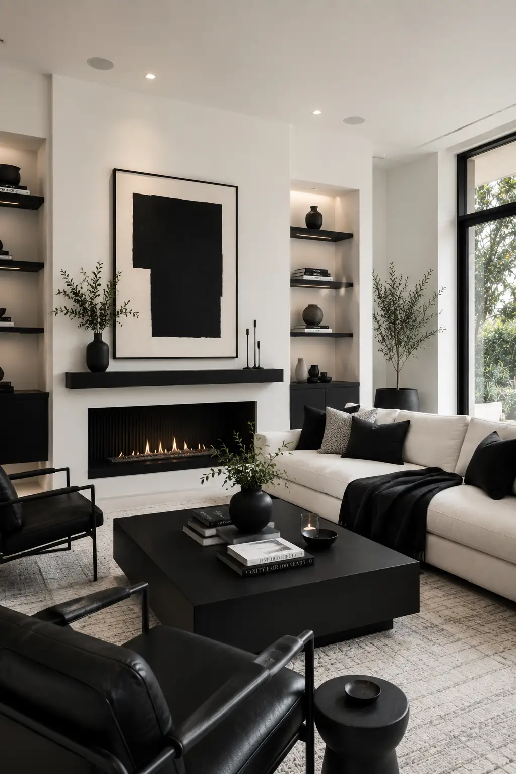 Black and white modern living room with timeless style