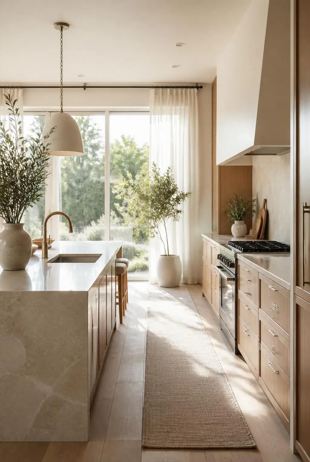 Bright kitchen filled with natural light and organic design elements