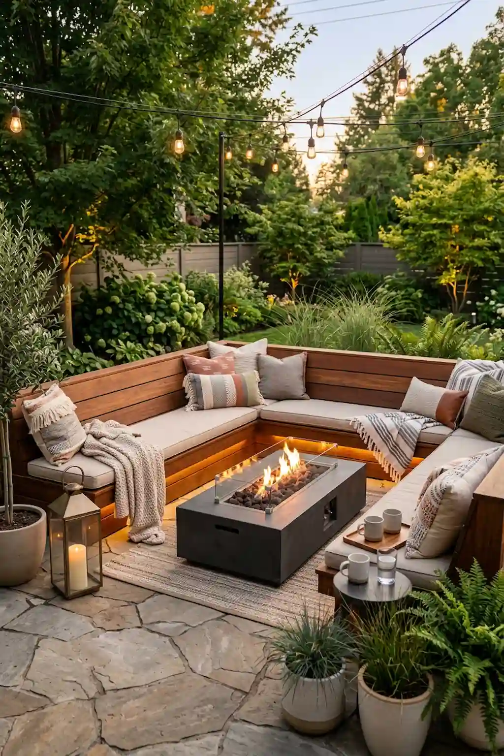 Modern patio with custom built-in bench seating