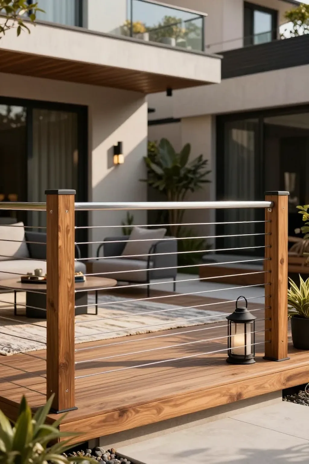 Contemporary deck with horizontal cable railing system