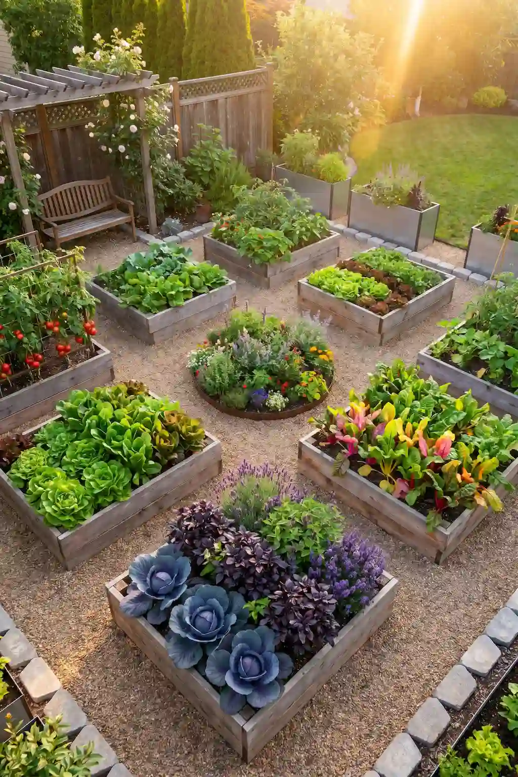 Beautiful vegetable garden organized by color for visual appeal