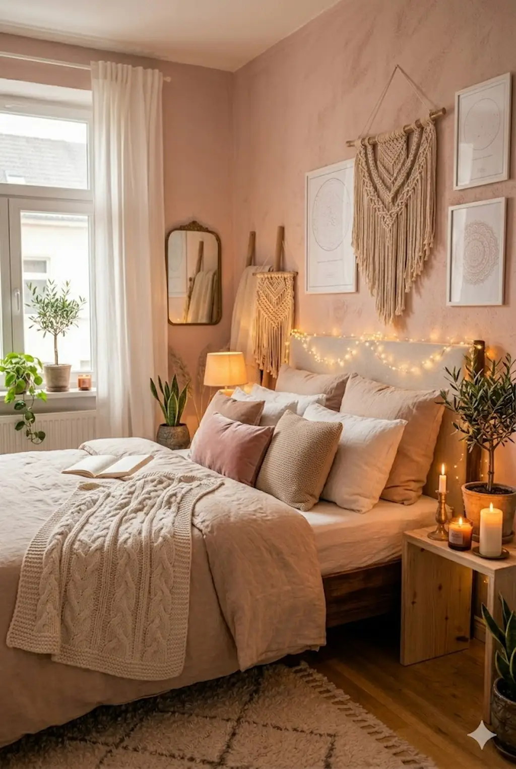 cozy bed with soft pillows and blankets