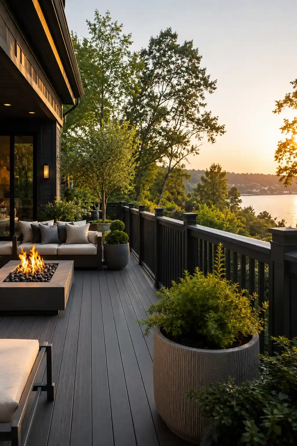 Durable composite deck railing with modern backyard styling