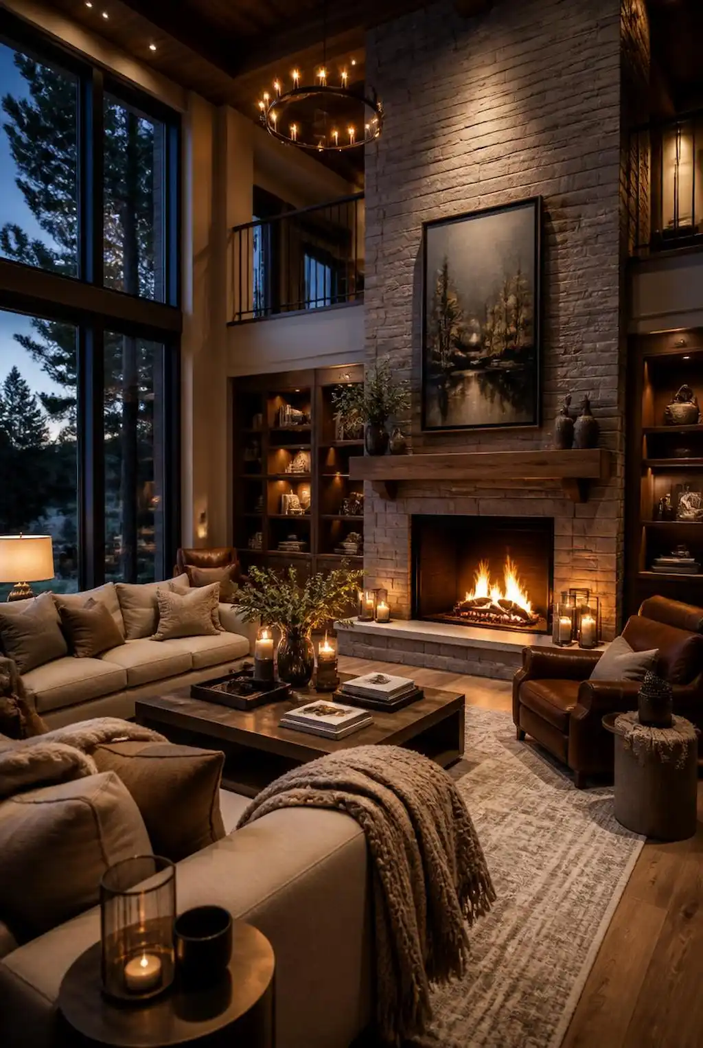 luxury living room with fireplace and warm cozy seating area