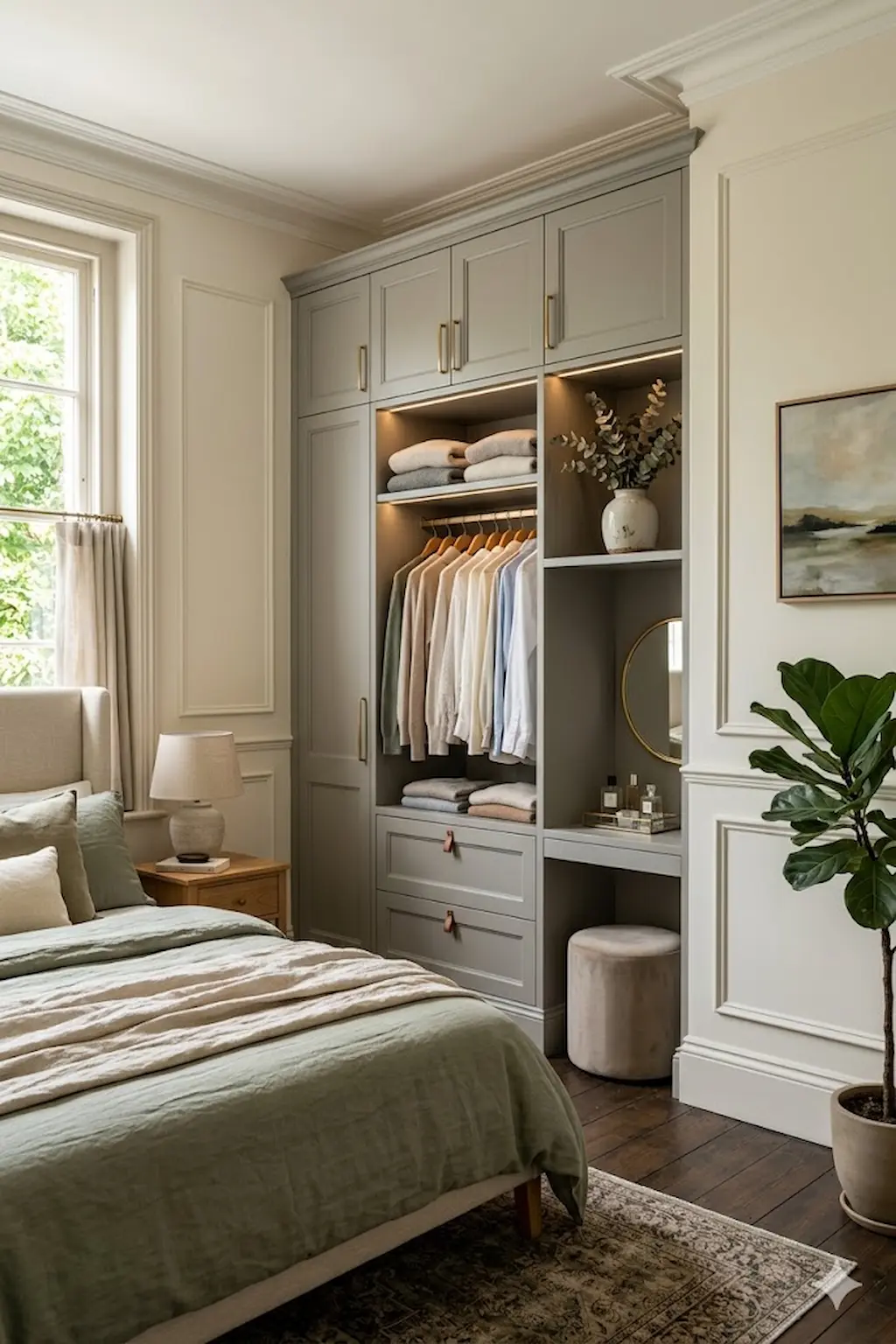 uilt-in wardrobe fitted into bedroom alcove