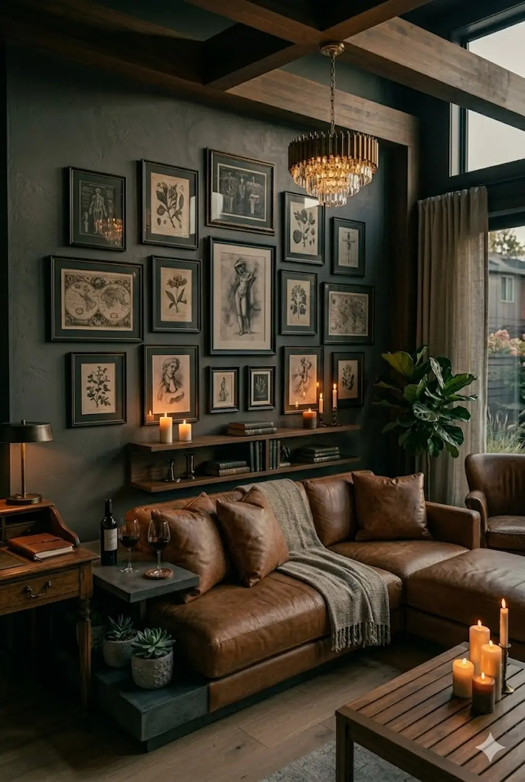 Dark moody gallery wall with black frames and dramatic modern decor