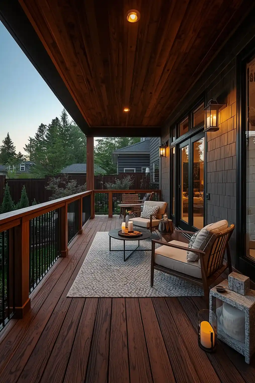 Elegant deck with dark wood modern railings