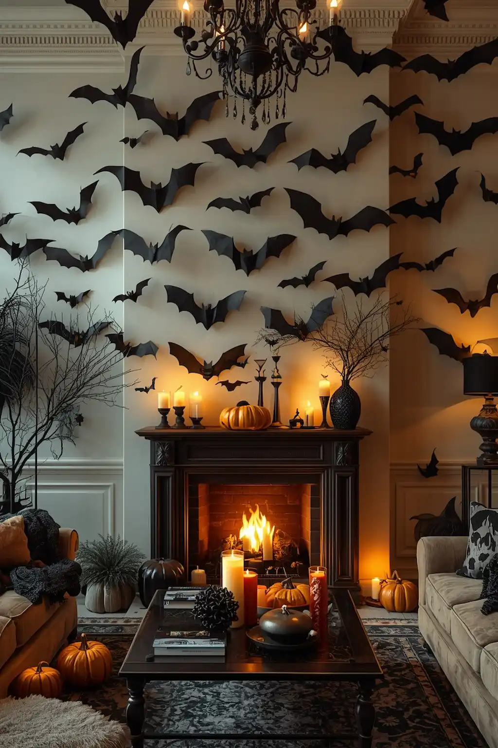 Black bat wall display for spooky season home decor