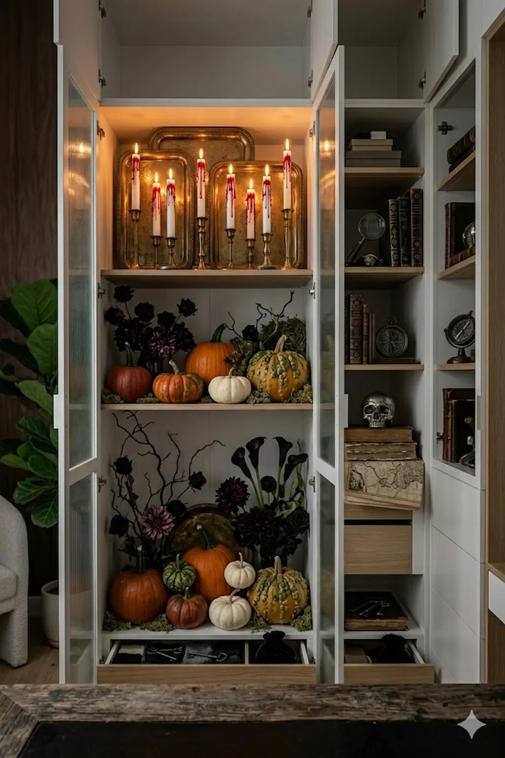 Halloween candle display with melted wax effect