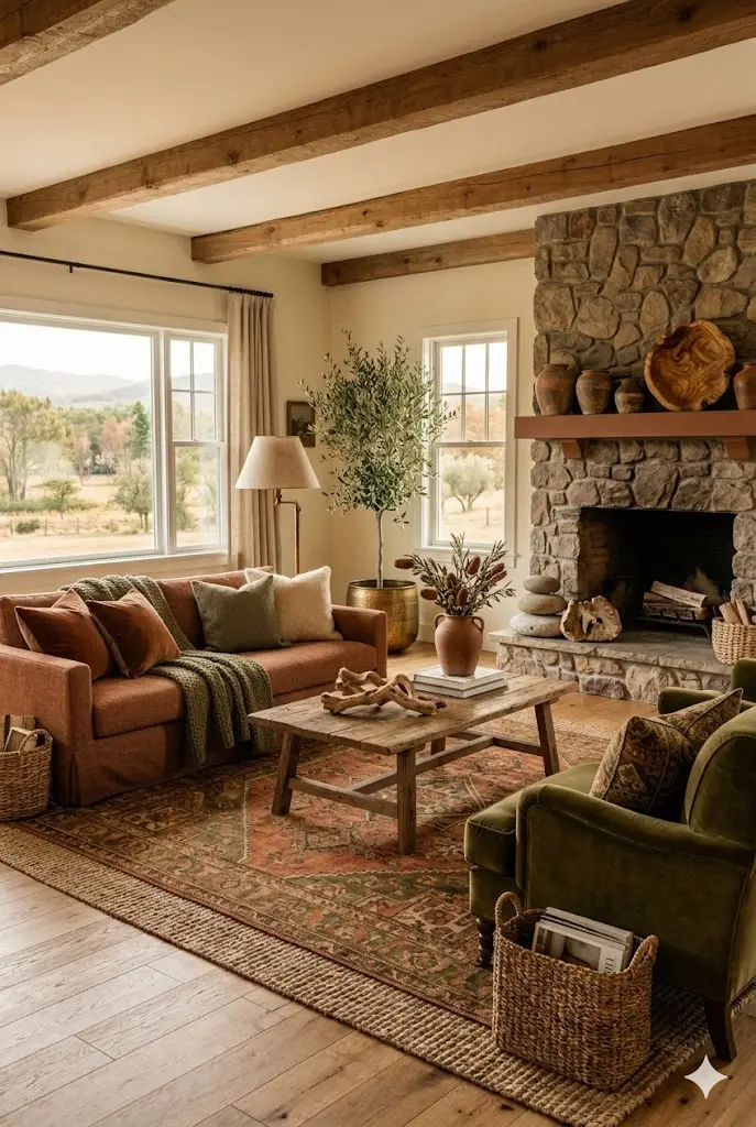Ranch home decorated with earthy color accents