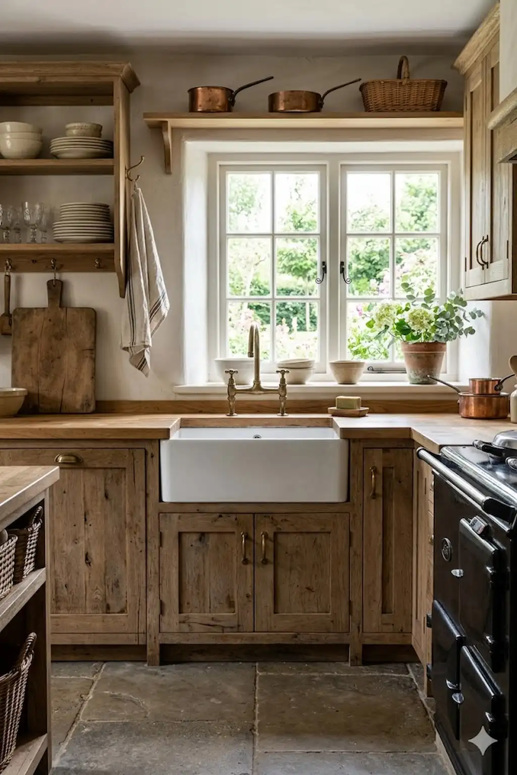 Rustic farmhouse kitchen with apron-front sink