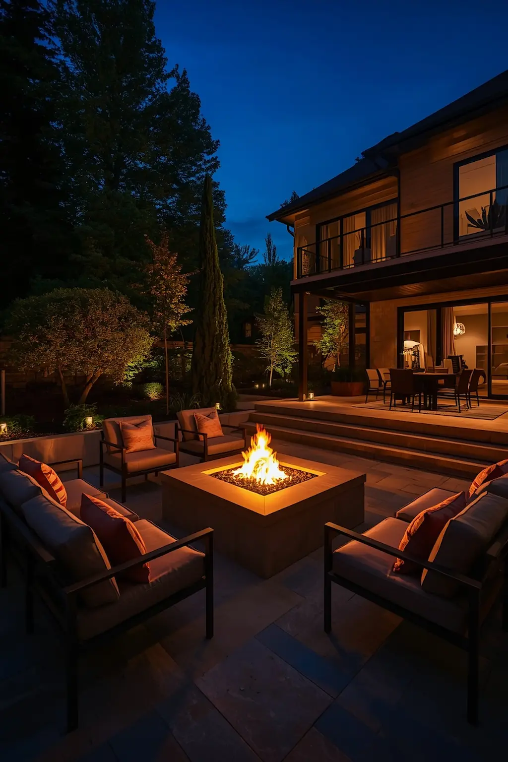 Cozy outdoor fire pit serving as a glowing centerpiece in a garden