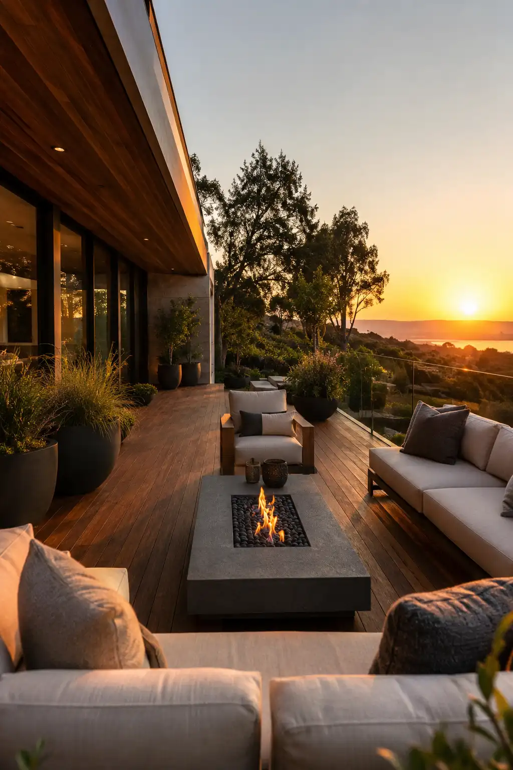 Minimal floating deck railing with modern outdoor design