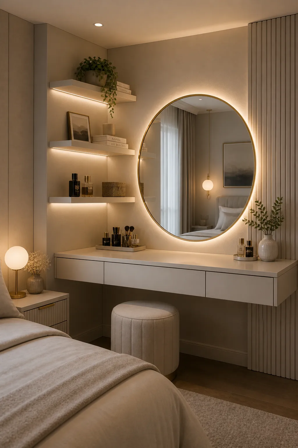 Vanity with wall-mounted floating shelves
