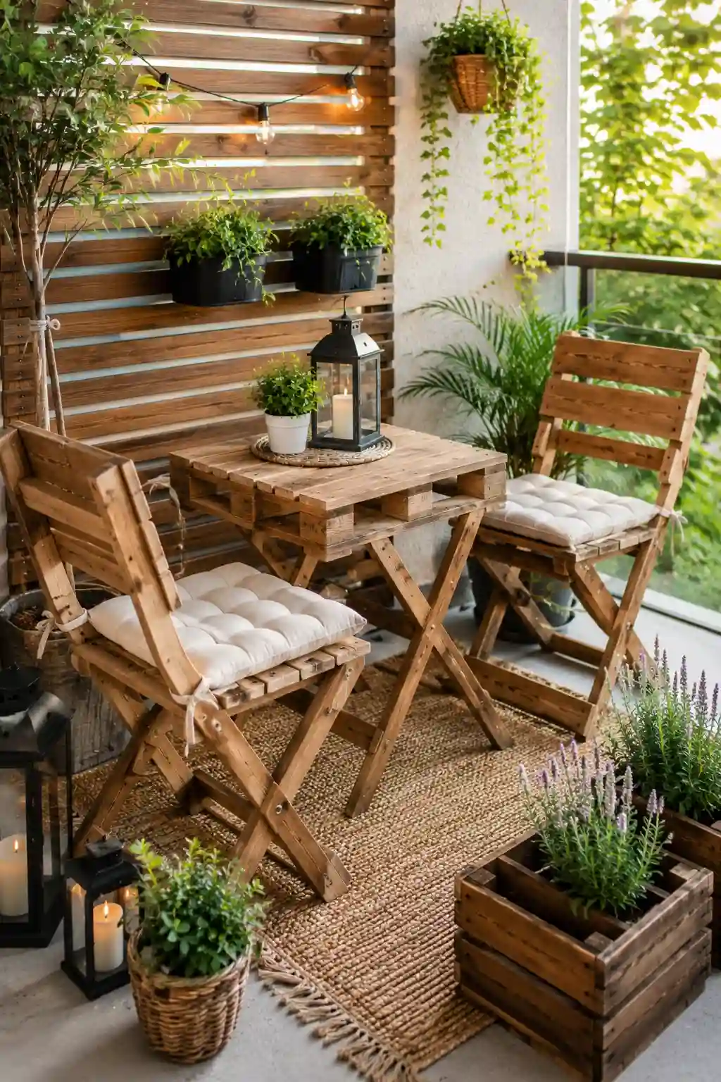 Foldable pallet furniture for small outdoor spaces