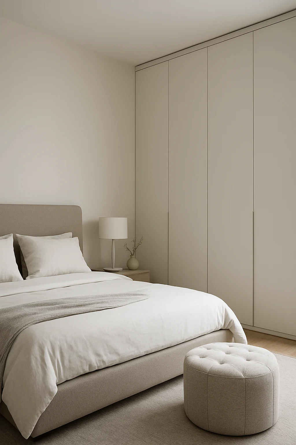 Minimalist wardrobe with sleek handleless doors

Prompt: