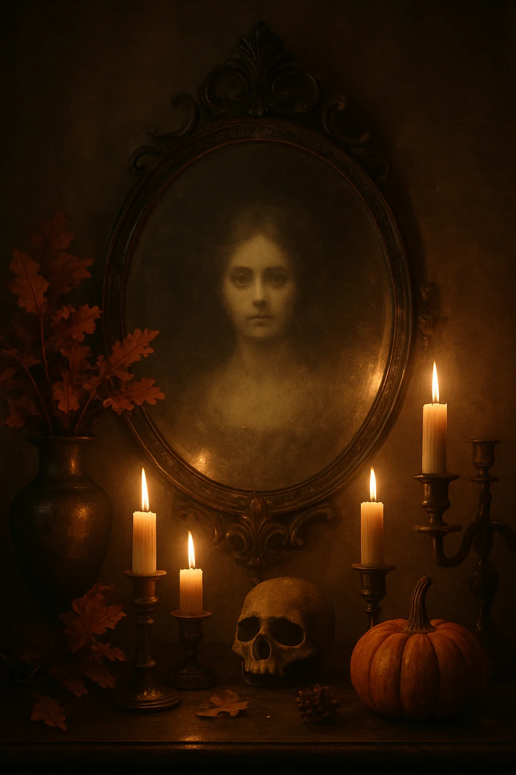 DIY haunted mirror with eerie vintage portrait reflection