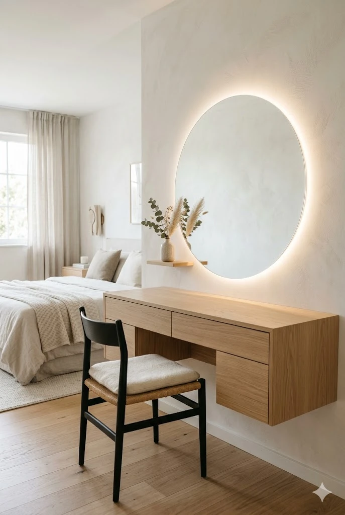 Bedroom vanity with concealed storage compartments