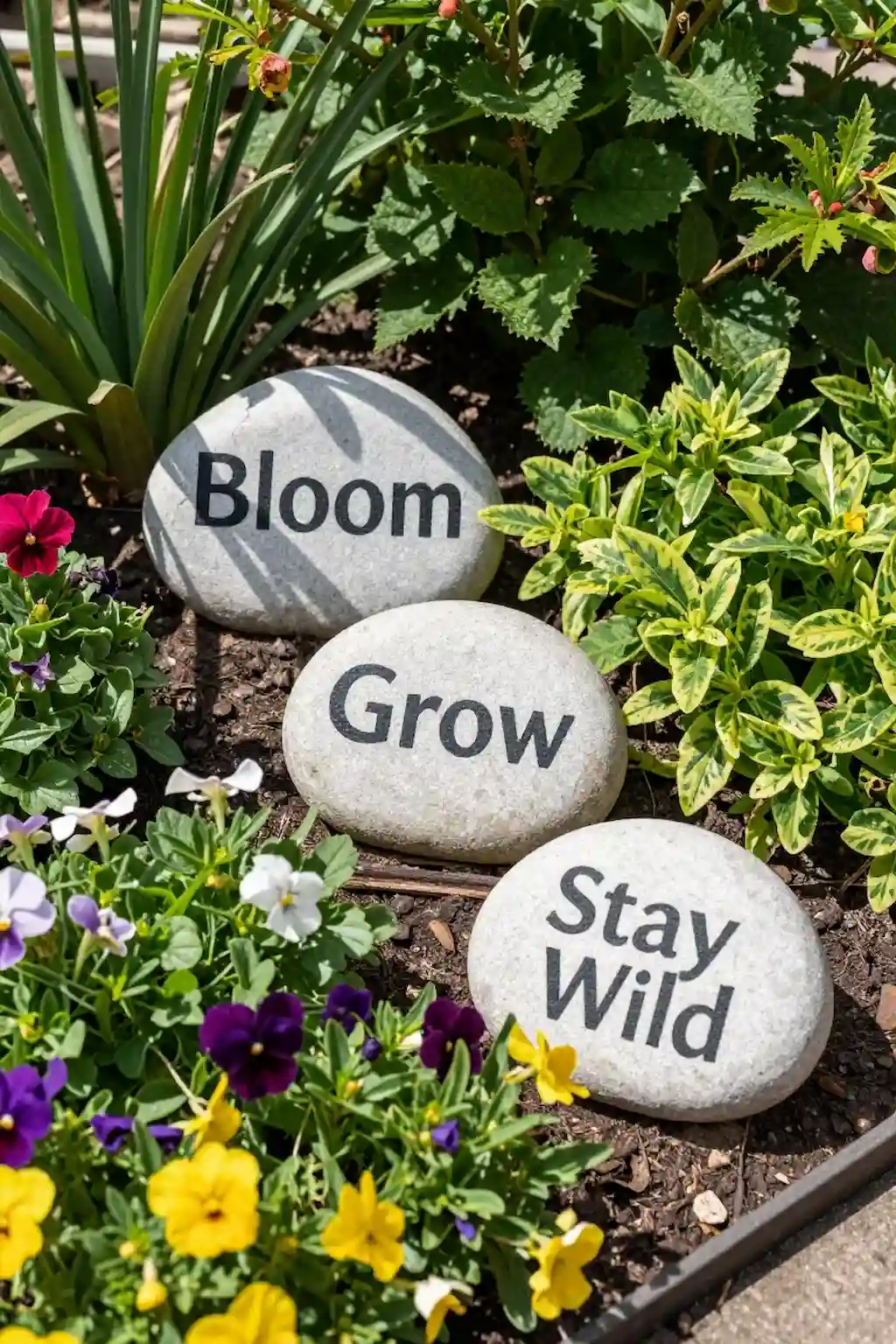 Decorative garden stones painted with positive quotes and motivational words