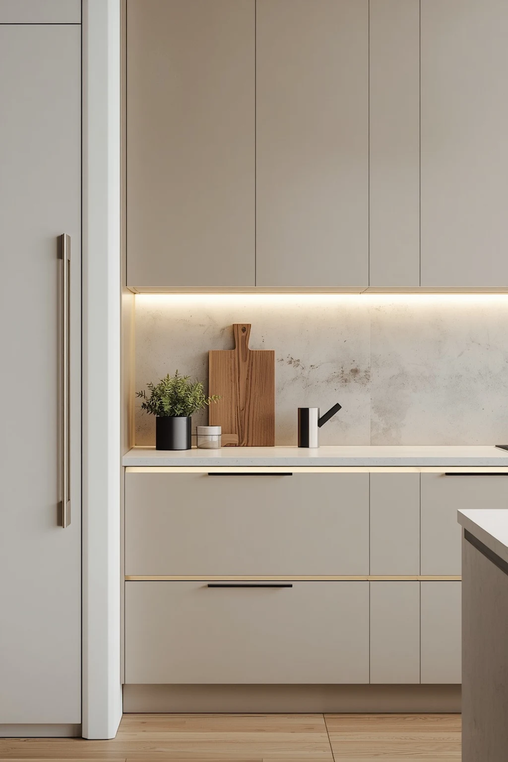 Kitchen with simple hardware and modern organic design