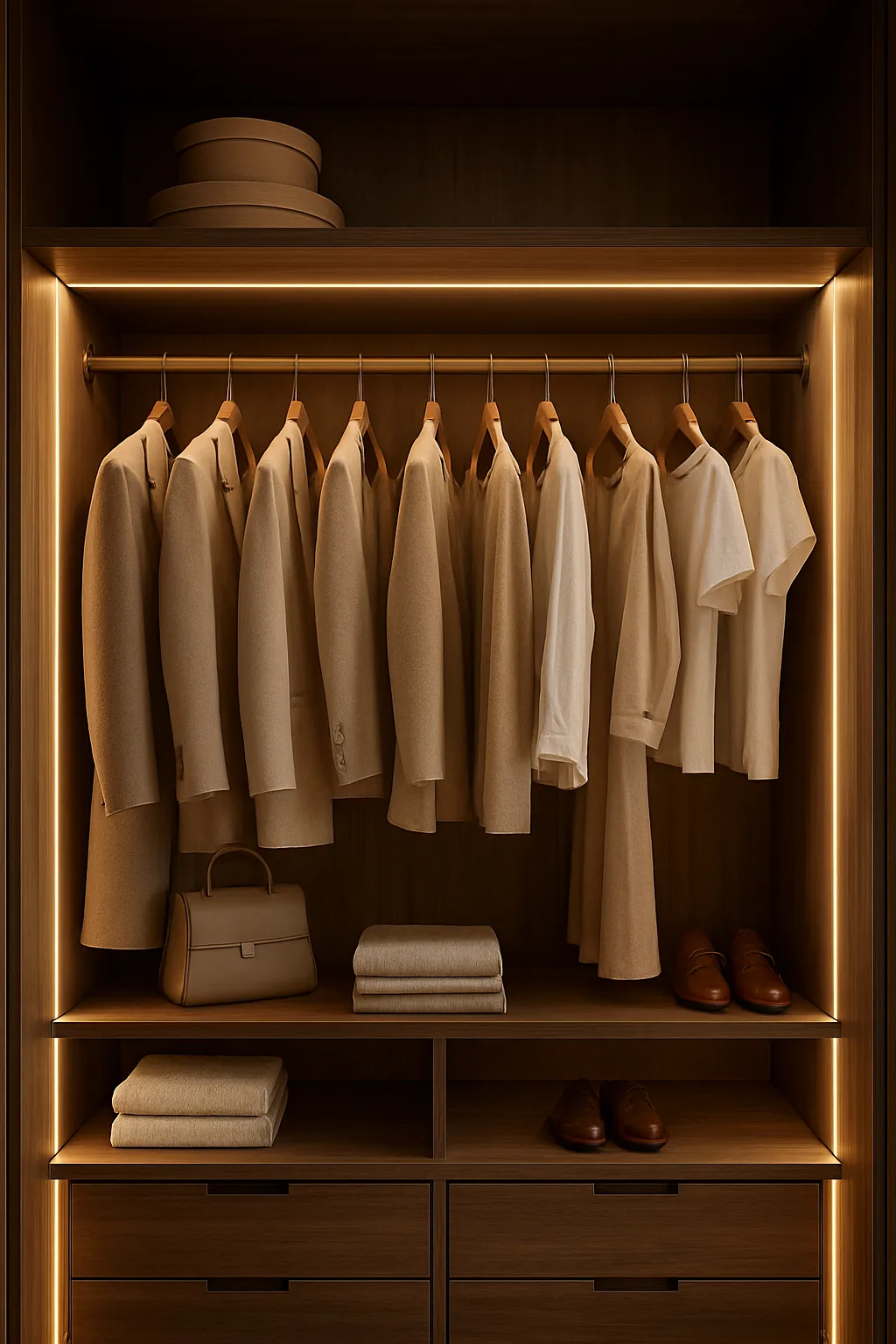 Modern wardrobe with integrated LED lighting