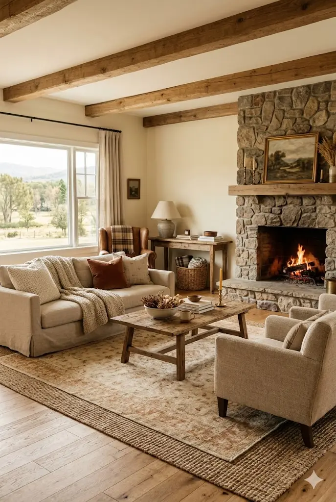 Living room with cozy layered rugs