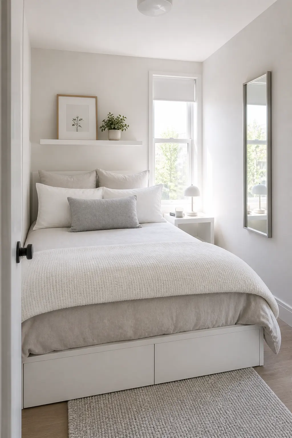 Small bedroom with light colors and airy design