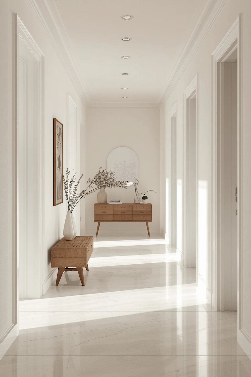 Bright hallway with white walls and spacious appearance