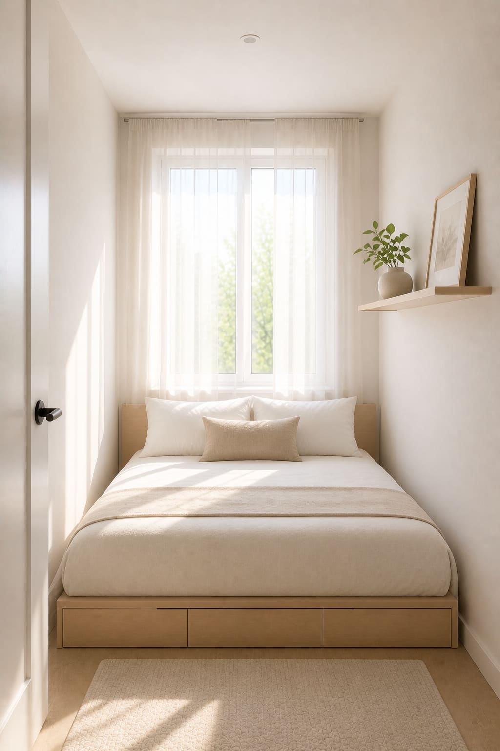 Small bedroom with sheer light curtains