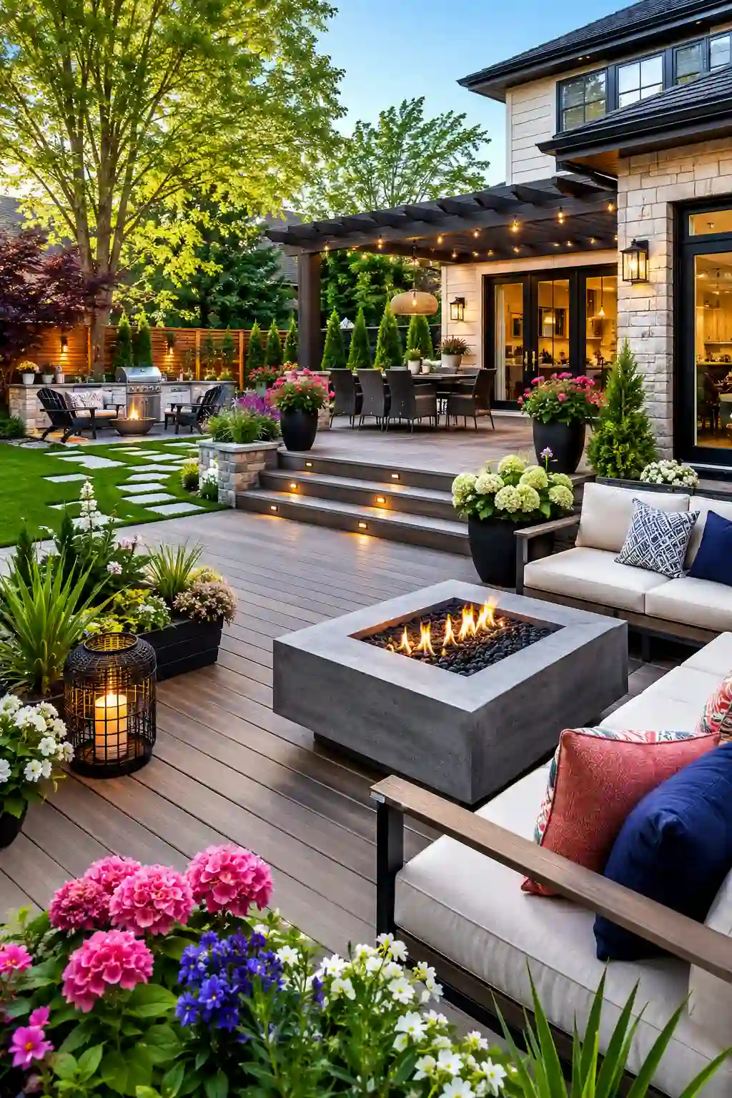 ontemporary outdoor space with durable composite decking and modern furniture
