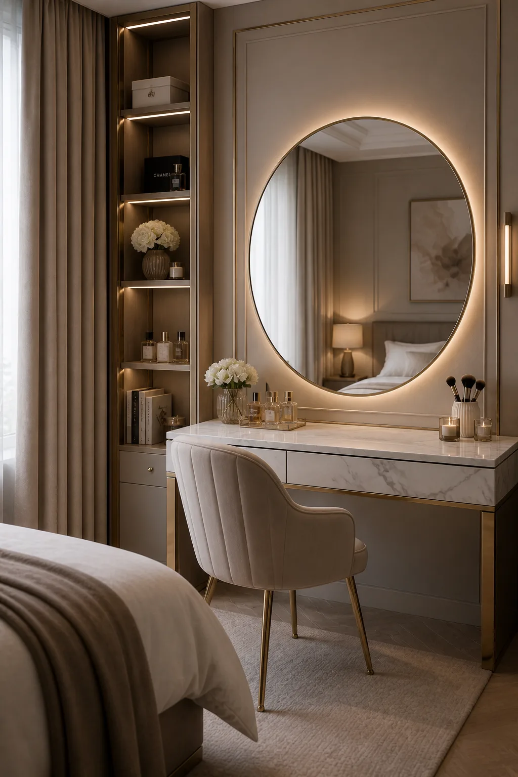 Elegant vanity table with marble surface