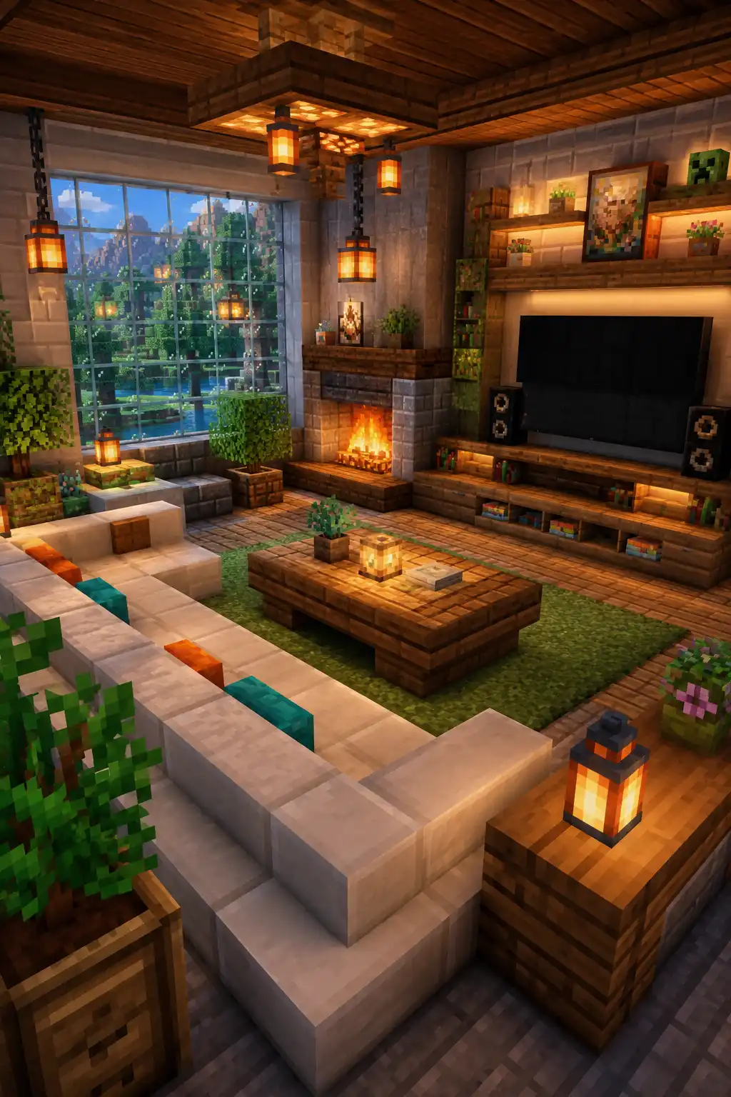 Minecraft living room ideas with modern, cozy, and creative design elements