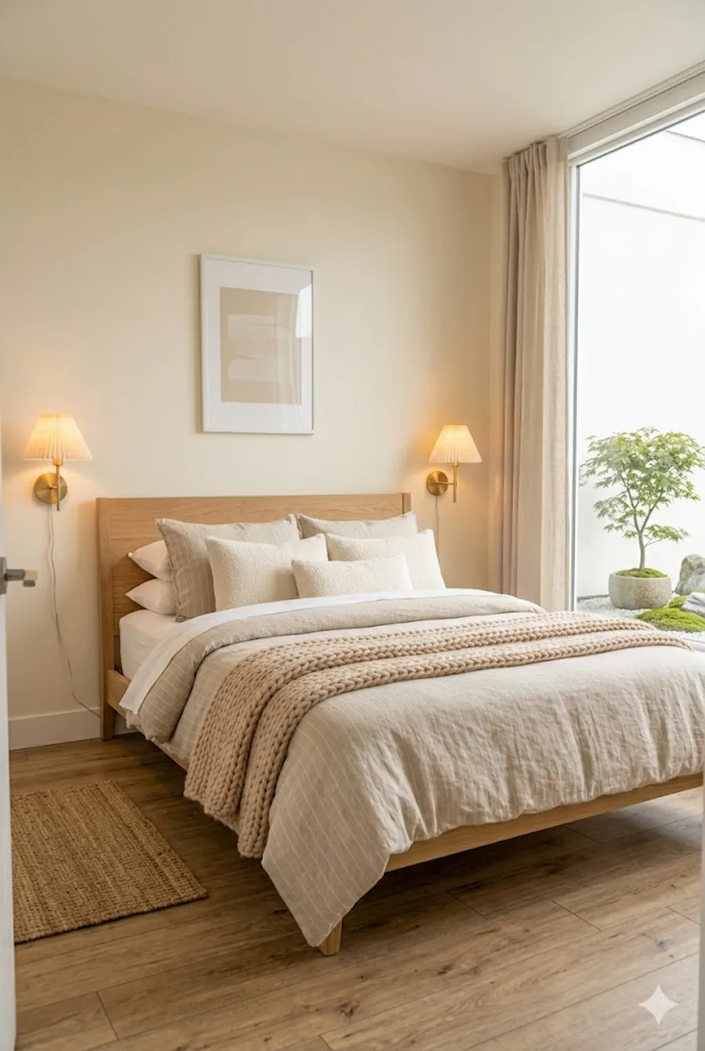 Minimal small bedroom with soft neutral decor and cozy modern styling