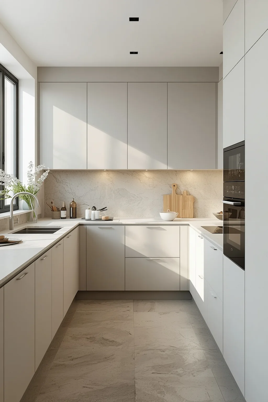 Minimalist organic kitchen with clean lines and neutral tones
