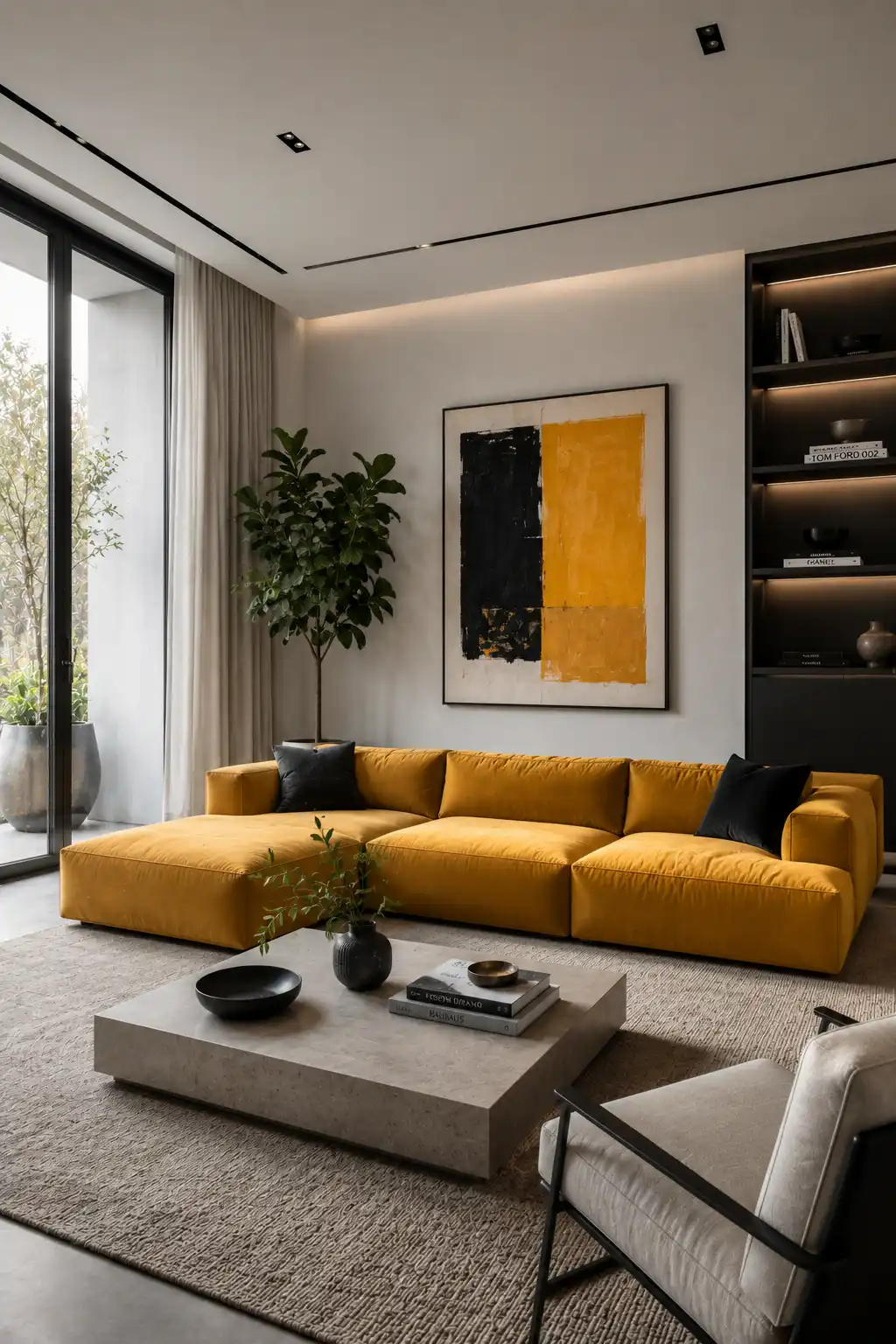 Modern living room with bold accent and neutral decor