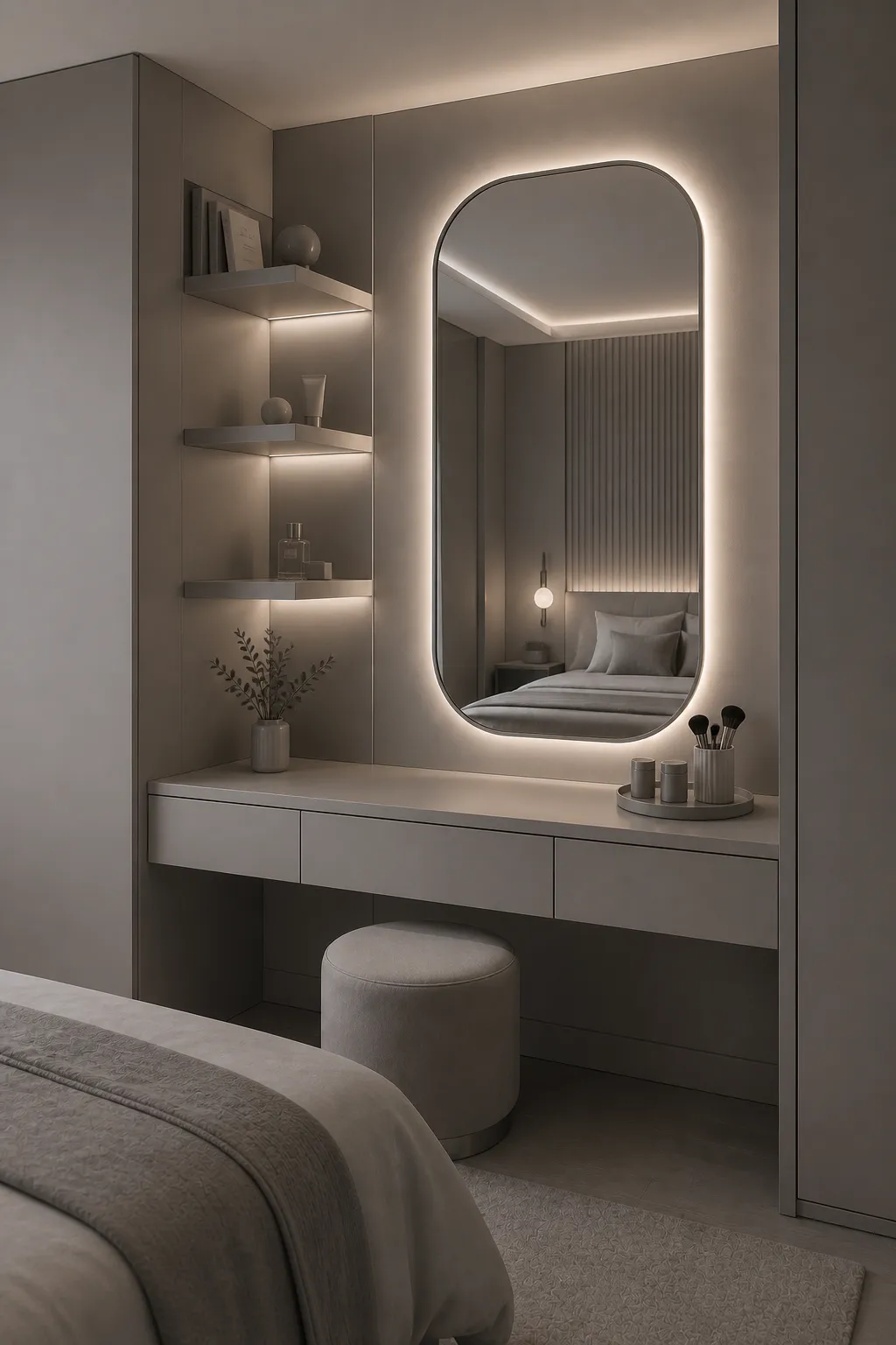 Vanity styled in a single color palette