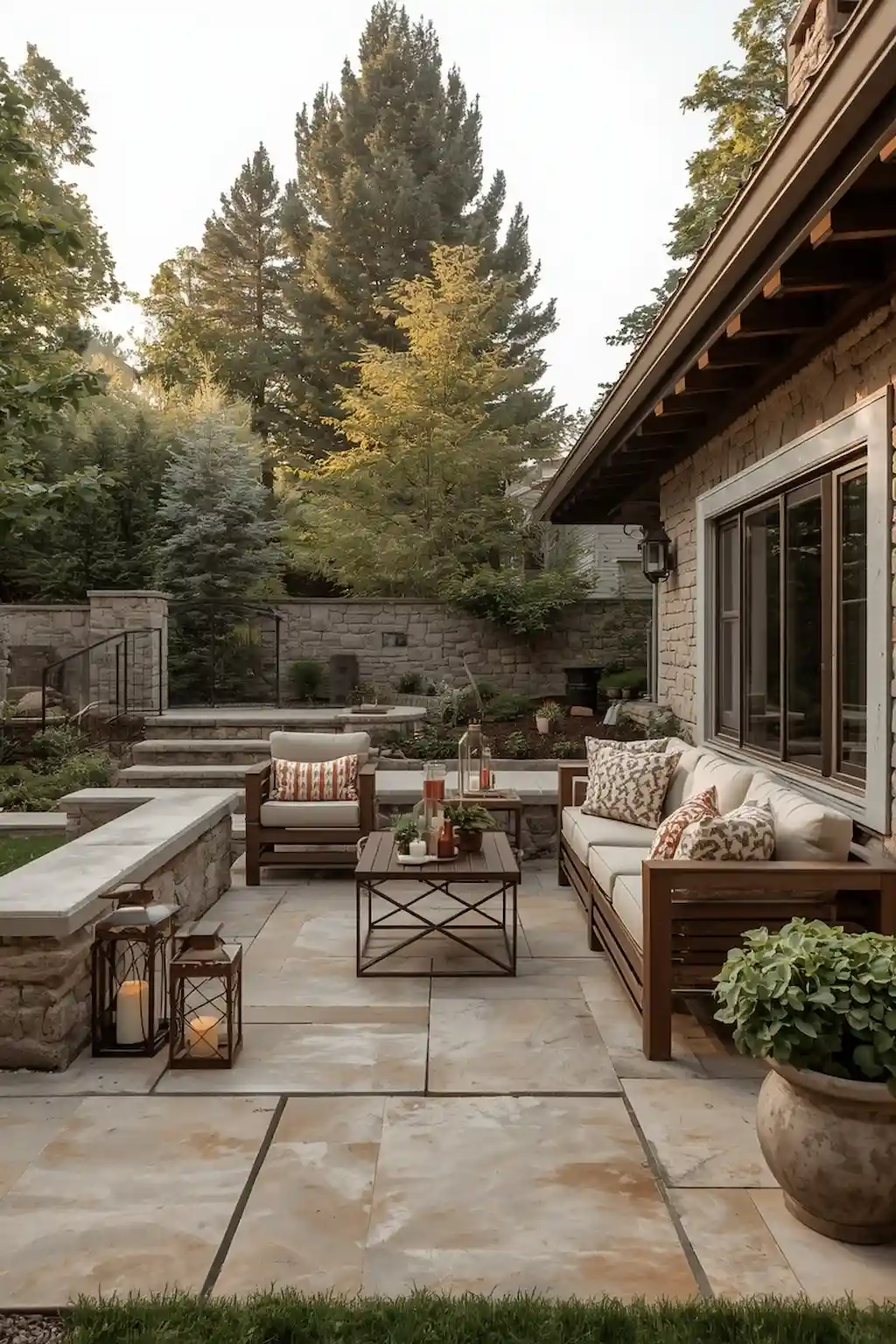 Elegant stone patio with cozy outdoor seating area