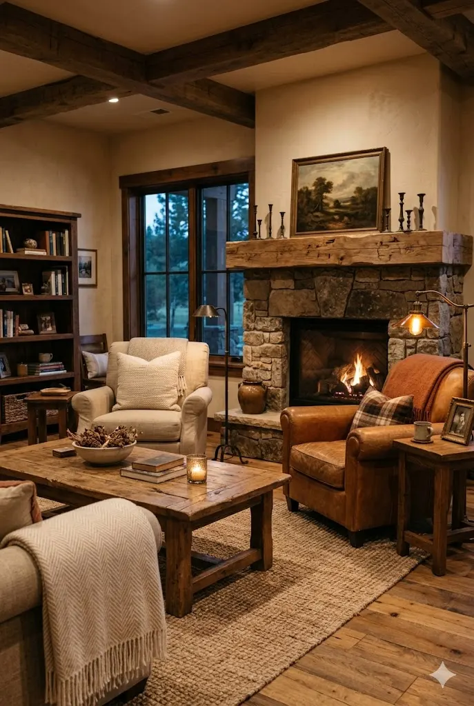 Ranch home interior with natural wood furniture
