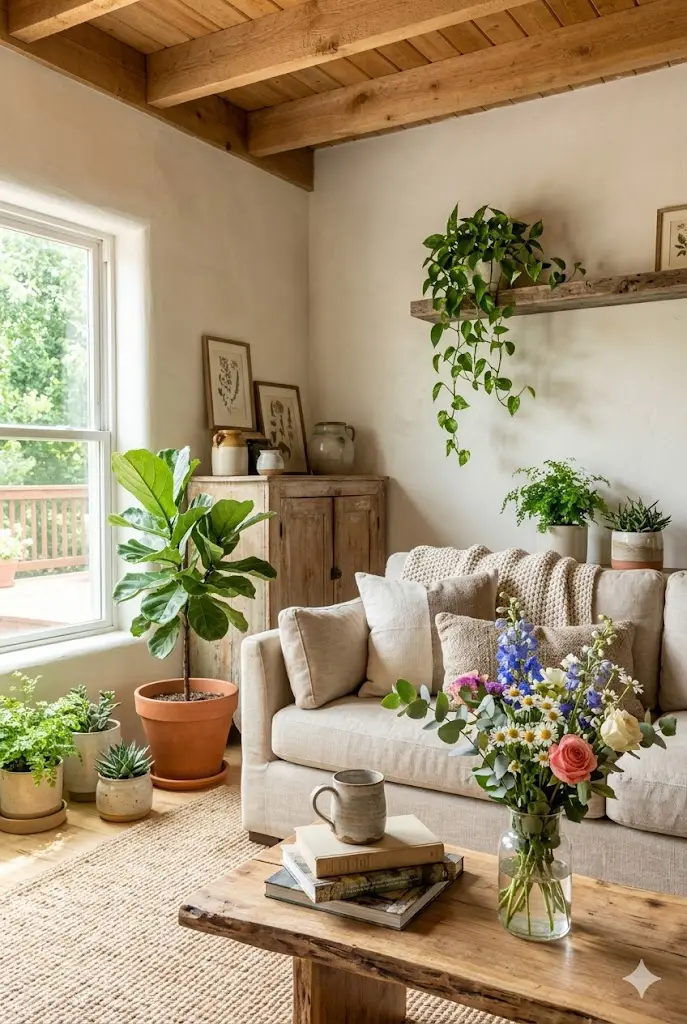 Ranch interior with plants and natural elements