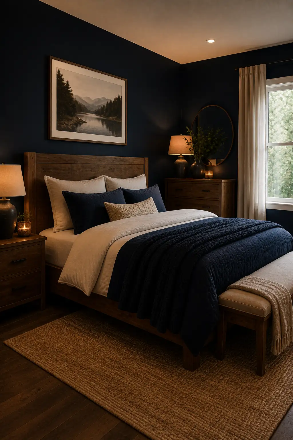 Navy and Wood Bedroom