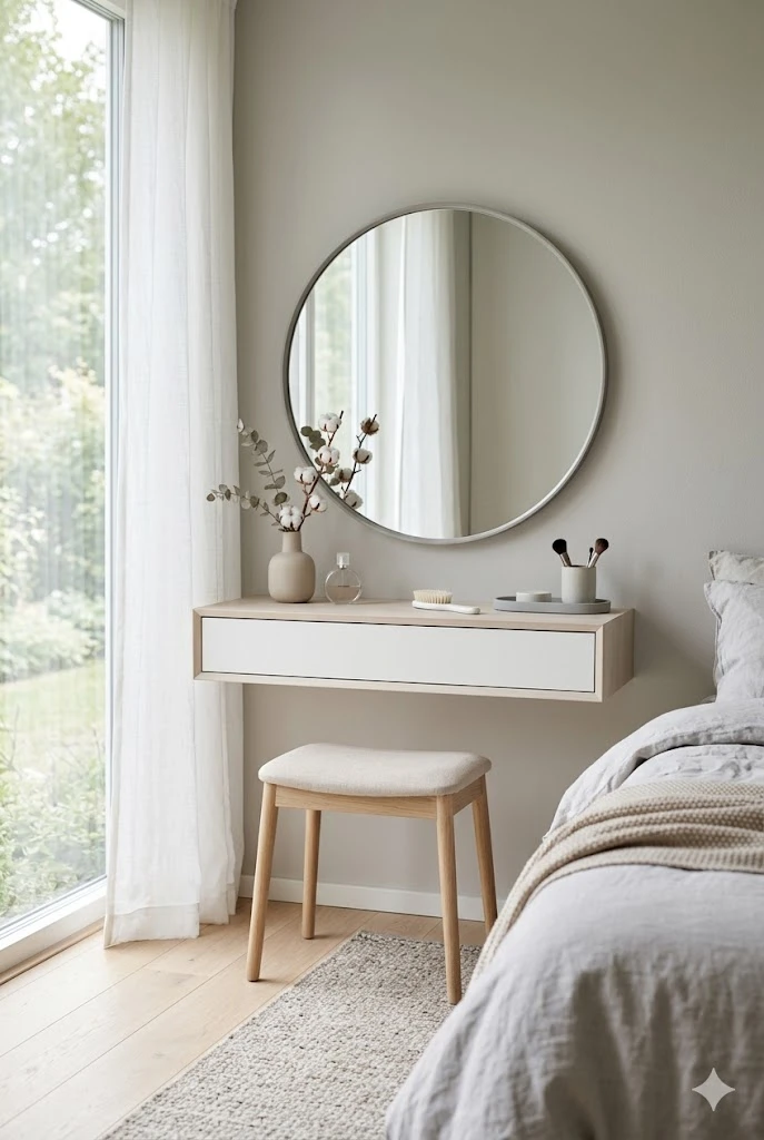 Vanity styled in soft neutral colors