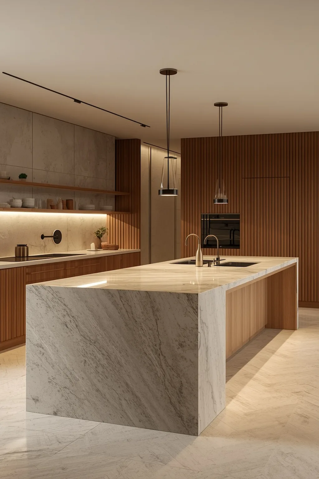 Organic modern kitchen with a bold statement island centerpiece