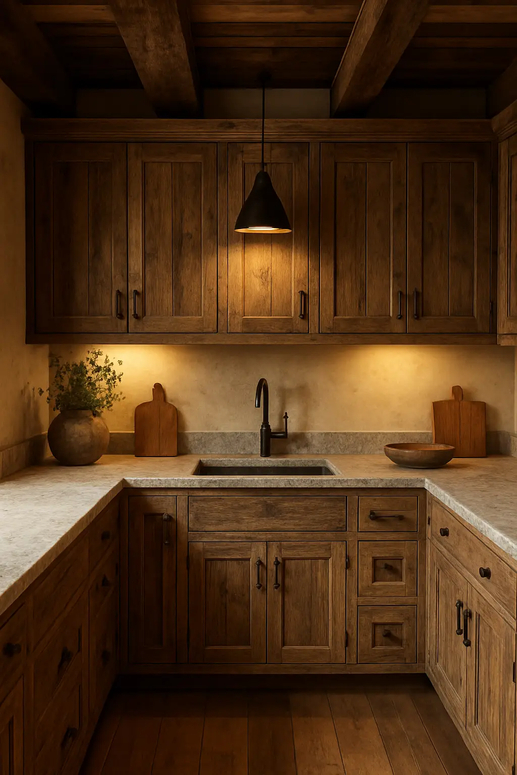 Rustic kitchen with reclaimed wood cabinetry