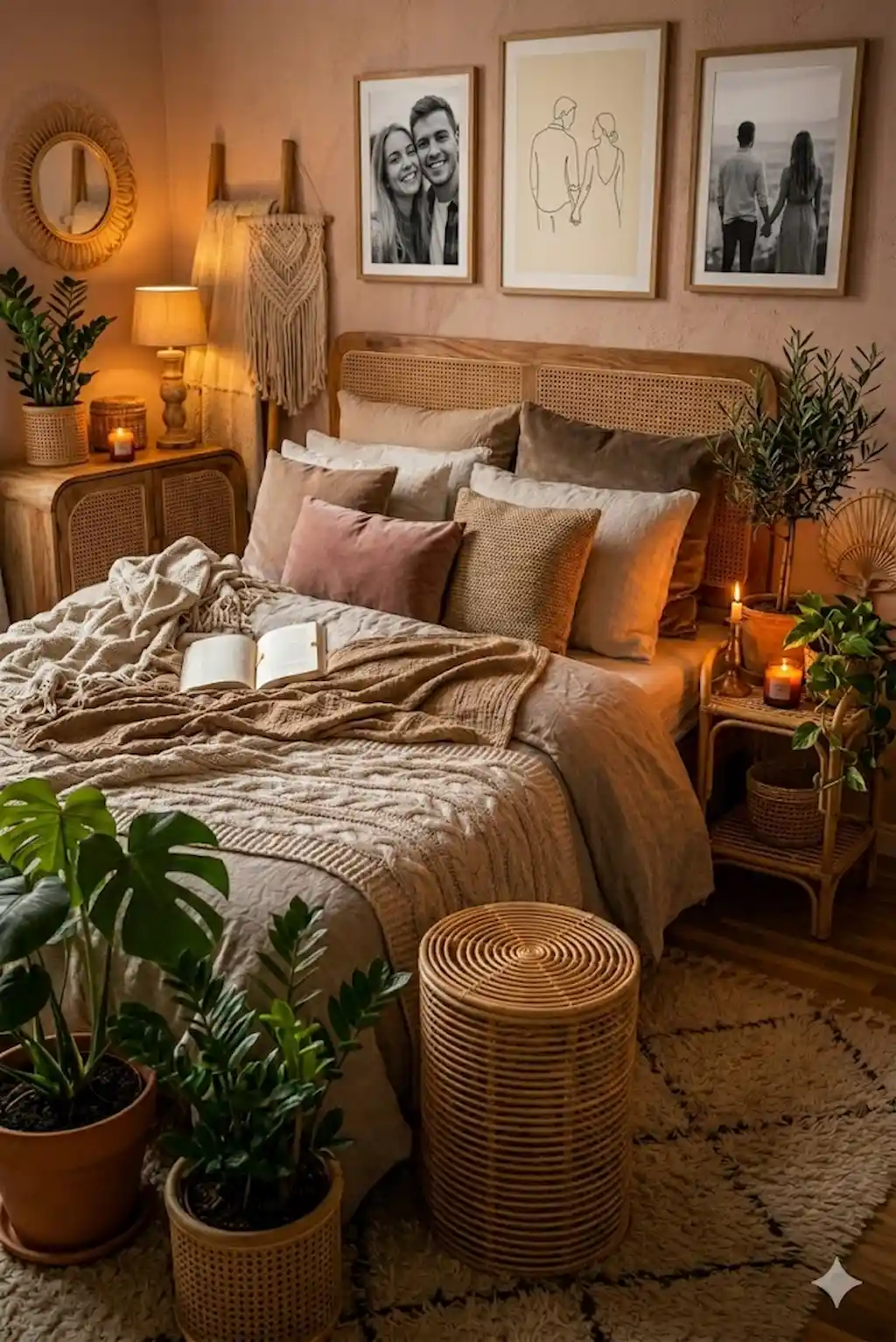 bedroom wall with couple photos decor