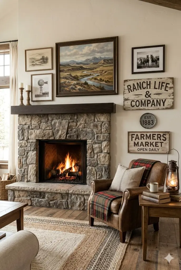 Ranch home decorated with rustic wall art