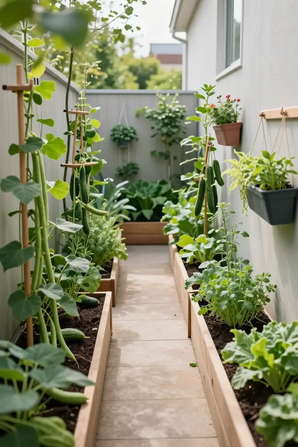 Narrow side yard transformed into a productive vegetable garden